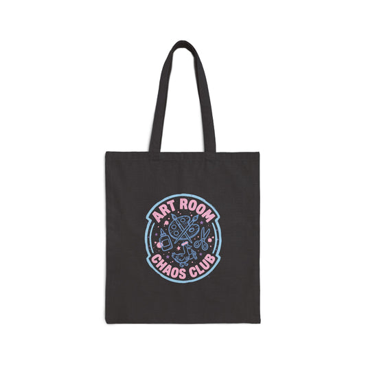 Art Room Chaos Club Cotton Canvas Tote Bag | Pastel Art Supplies Design