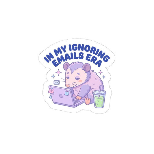 Cute Possum with Computer Kiss-Cut Sticker — Pastel Laptop Animal Decal