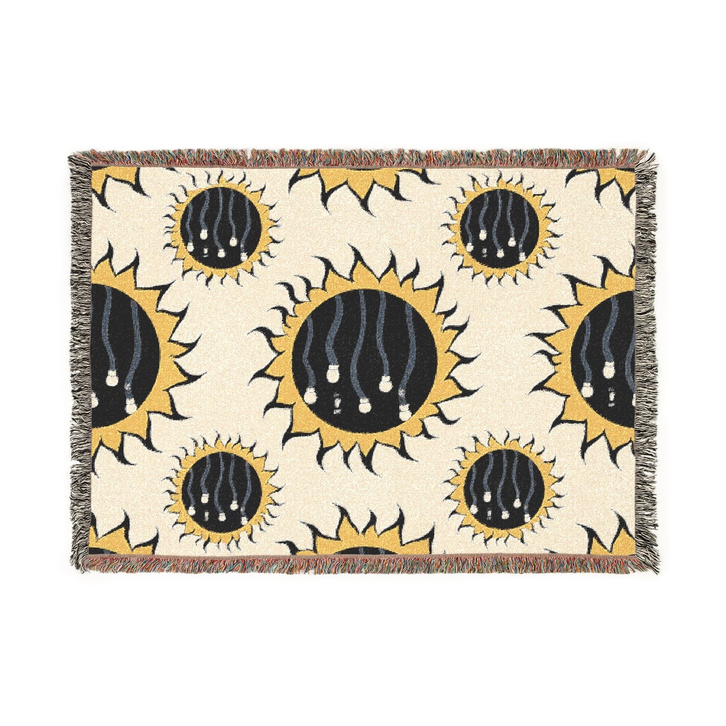 Sun On/Sun Off Woven Blanket — Reversible Light & Dark Sun Pattern Throw