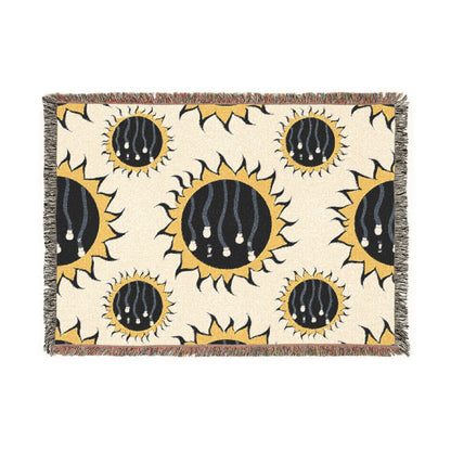 Sun On/Sun Off Woven Blanket — Reversible Light & Dark Sun Pattern Throw