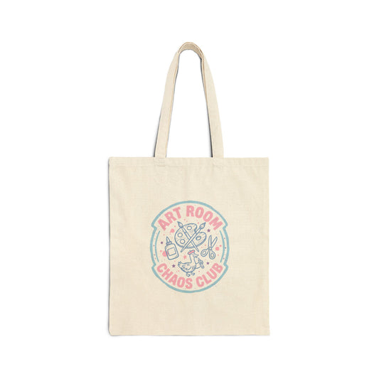 Art Room Chaos Club Cotton Canvas Tote Bag | Pastel Art Supplies Design