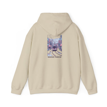 Pastel Cute Nagasaki Illustration Hoodie | Japanese Cityscape Kawaii Design