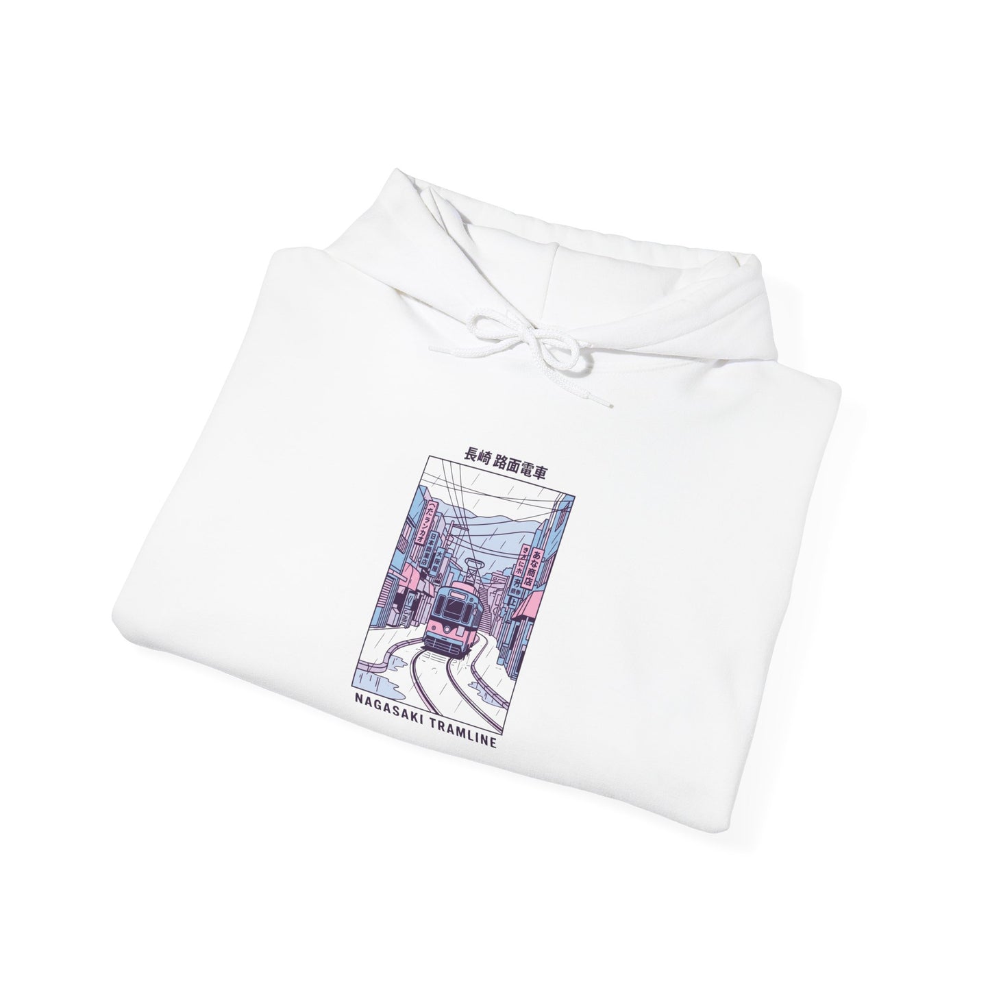 Pastel Cute Nagasaki Illustration Hoodie | Japanese Cityscape Kawaii Design