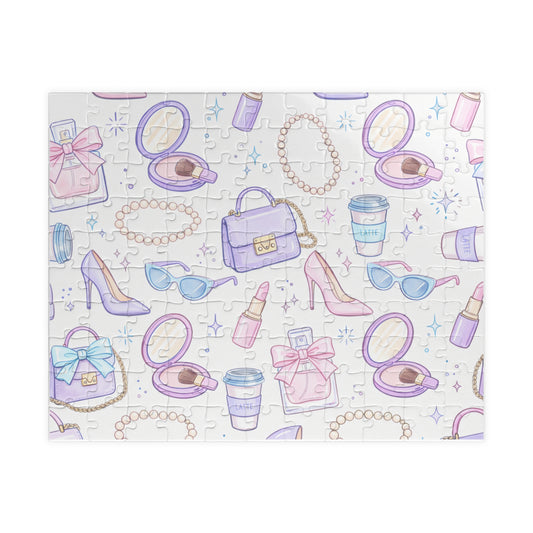 Fashion Accessories Pattern Puzzle — Cute Makeup, Shoes & Bags Jigsaw