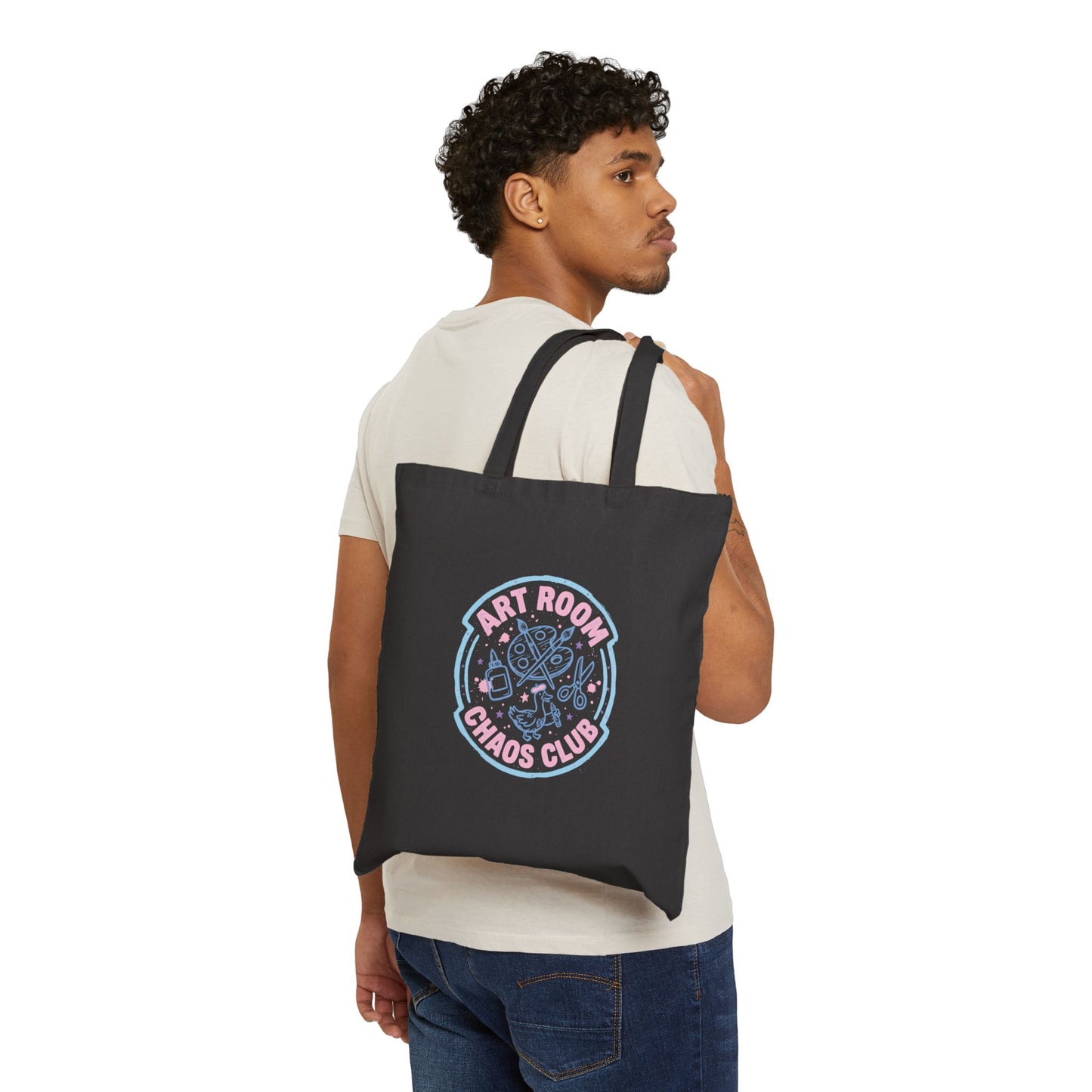 Art Room Chaos Club Cotton Canvas Tote Bag | Pastel Art Supplies Design
