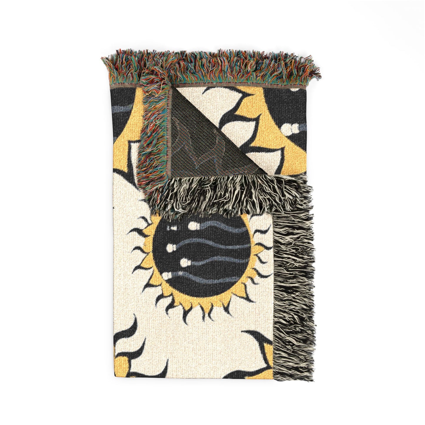 Sun On/Sun Off Woven Blanket — Reversible Light & Dark Sun Pattern Throw