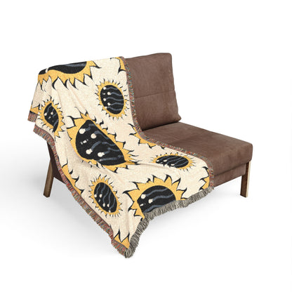 Sun On/Sun Off Woven Blanket — Reversible Light & Dark Sun Pattern Throw